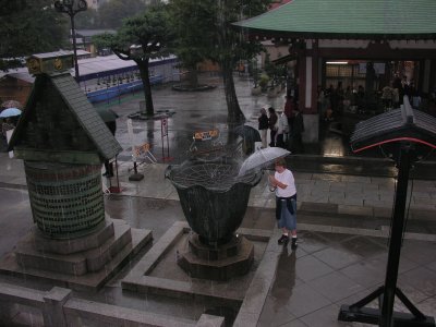 Brendon made use of his umbrella under this downpour.