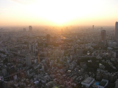 The sun sets over Tokyo.