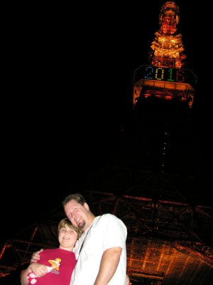 Yoshio got a great shot of Brendon and I with the lit tower looming behind.