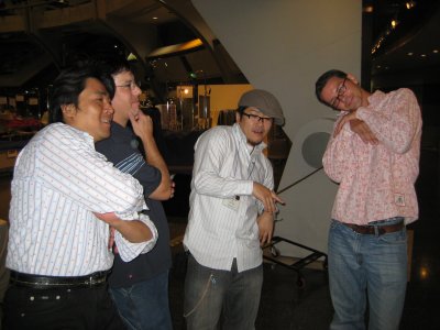 Late party antics - Aki, Josh, our new friend Yoshio, and Paul.
