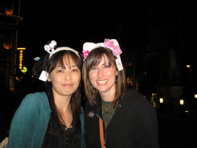Lots of silly hats to go around - Yuko and Bec.