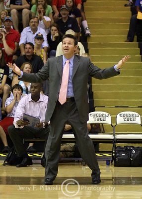 Georgia Tech Yellow Jackets Head Coach Bond Shymansky disputes a call