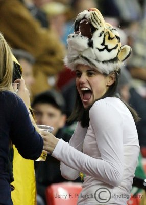 LSU Tigers fan shows her wild side as she poses in exotic headgear