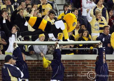 Yellow Jackets mascot Buzz does his push-ups after a Tech score