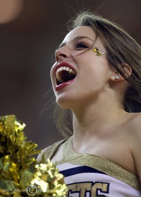 Yellow Jackets Cheerleader during a timeout