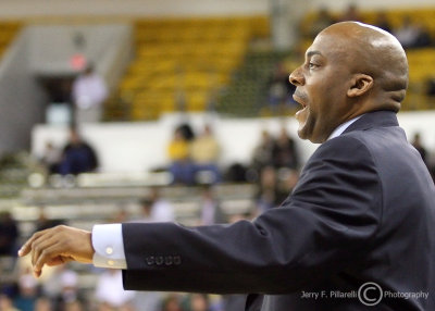 Arkansas-Pine Bluff Golden Lions Head Coach George Ivory shouts instructions from the bench