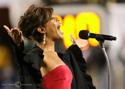Jazz singer Nicole Henry performs the National Anthem at the 2010 Orange Bowl