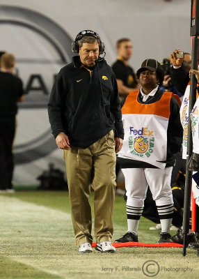 Iowa Hawkeyes Head Coach James Ferentz paces the sidelines during the 2010 Orange Bowl