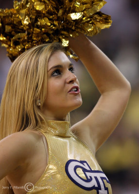 Georgia Tech Yellow Jackets Dance Team member performs during a timeout