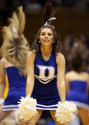 Duke Blue Devils Cheerleader performs during a timeout