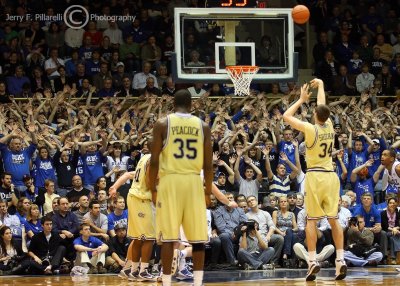 Duke students try to disrupt a free throw attempt by Georgia Tech C Sheehan