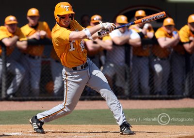 Tennessee 3B Brown drives a pitch into center field