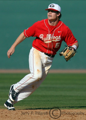 Bulldogs SS Gordon Beckham moves to his left for a ball hit up the middle
