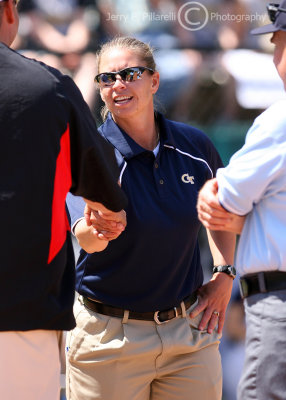 Georgia Tech Yellow Jackets Head Coach Sharon Perkins during the line-up exchange