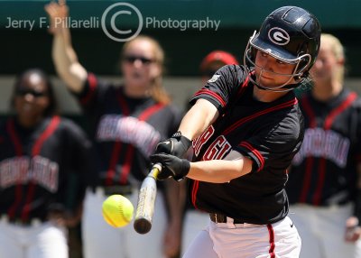 Georgia Bulldogs SS Megan Wiggins connects early in the ballgame