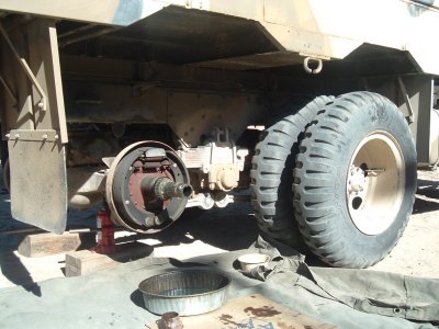 Axle half-shaft pulled and brake drum removed