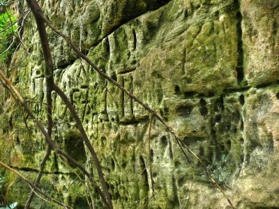 Old carvings in sandstone in Slitere National Park