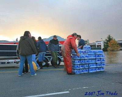 Loading water salvaged from Wal Mart