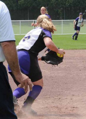 Carleen Looks (Chases) Her Back and then gets the out