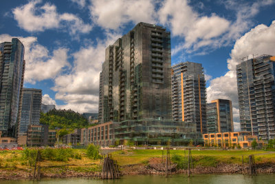 Buildings on the bank of Willamette River, Portland, Oregon