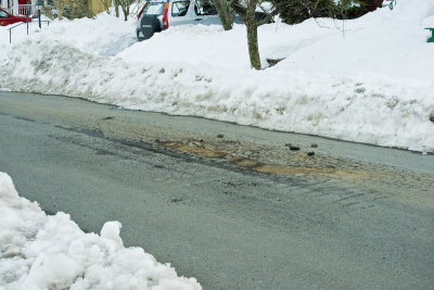 This started before the snow plows came, but now it is getting close to a major pot hole.