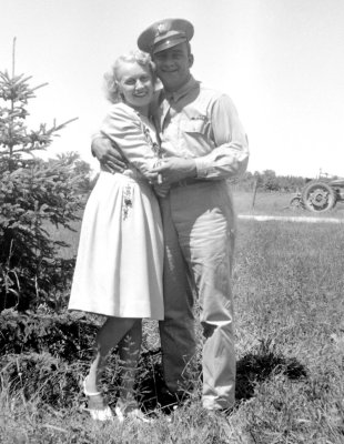 Above we see, Harold Everett Robinson and his bride, Lucille Alena [Mattson] Robinson. This shot appears to have been taken on the Robinson farm, out in Engadine. This photograph comes to us courtesy of, Nancy Ann [MacDougall] Evans. 