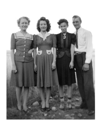 Above we see friends, spouse and inlaws. Left to right: Lucille Alena [Mattson] Robinson, with her sister inlaw, Ethel Edith Robinson. We believe next to her is Herman's wife, but we're not sure. Far right standing is Herman Wesley Robinson. Herman was the eldest of seven children born to, Everett Daniel & Tillie [Hahn} Robinson. he's also a brother to, Ethel and a brother inlaw to Lucille. This photo comes to us courtesy of, Nancy [MacDougall] Evans.    