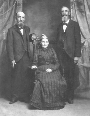 Above we see three of the ten children known to have been born to, Bluford Stanton and his wife, Matilda [MUNKERS] Stanton. Left to right we can see, David Atchison Stanton, Eliza [STANTON] Frakes, and Judge William Munkers Stanton. We believe this photograph to have been taken sometime around 1903.