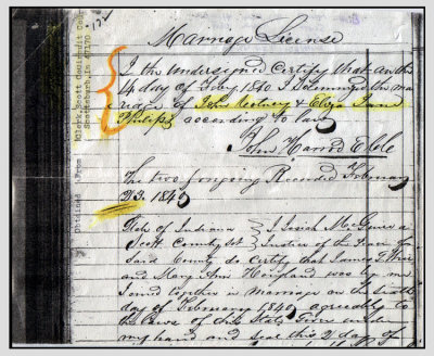 Above we can see the marriage license for, John Samuel Coatney, and his bride, Eliza Jane Phillips. Later she'd marry, James Alfred Wells. James was an uncle to the wife of, William Henry Coatney, child of John and Eliza [PHILLIPS] Coatney. This license copy was given to me by my cousin, Linda Vaughn, in Texas. Thannk you so much Linda.