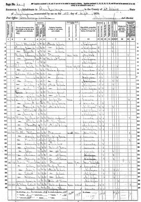 Above we can see a scanned image of the 1870 census of Brockway, St. Clair County, Michigan. To see the names more clearly, you'll probably need to save the image to your own computer and then enlarge to view.
