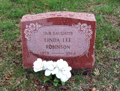 Linda Lee Robinson was the youngest daughter of Carl Everett Robinson and his wife, Dorothy Jean [Hudson] Robinson. Linda has a tragic story all parents fear. She was hit and killed by a car while crossing the street on her way to Kindergarten. She rests next to her parents in Elk Cemetery, Sanilac County, Michigan.