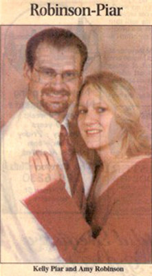 Here we see the engagement photo for Amy Lynn Robinson & her fiance, Kelly Alan Piar, printed in a local newspaper. We've opted to edit out the article as it mentioned specific addresses and such. Amy Lynn [Robinson] Piar is the youngest of two children born to, Harold Everett Robinson II & his wife, Rita Mae [Hiltunen] Robinson. 
