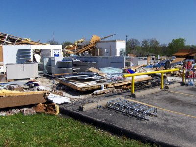 This is what's left of the front of a pawn shop, located on one of Gladstone's main streets.