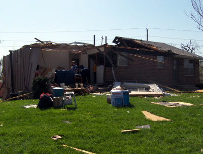 Cleaning up the debris.