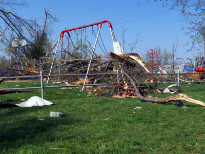 Remnants of what's left of a children's playground.