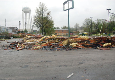 One last look at the Gladstone water tower. Here is where the cleanup begins.