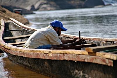 Our canoe being prepared for the ride down Rio Caura