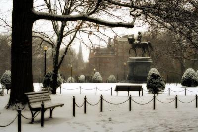 Boston Public Garden and Washington Statue in Winter
