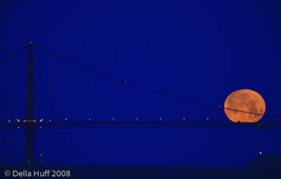Golden Gate Bridge and Setting Full Moon