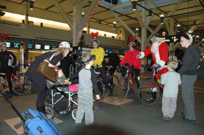 Santa begins to draw a crowd.