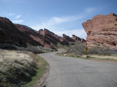 Looking up the road past Ship Rock towards the ampitheatre