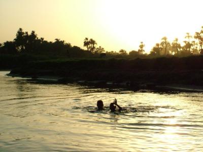 Children swimming in the Nile