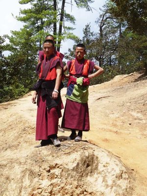 Monks descending from Taktsang Lhakhang