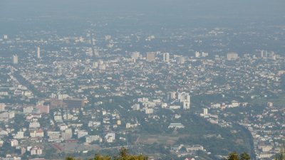 The view from Wat Phrathat Doi Suthep's mountain top.  Smog was heavy over all the cities we visited.