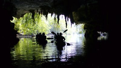 into pitch-black limestone caves.