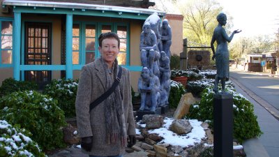 Here's Kathleen bundled up.  We went for an early morning walk around Santa Fe and saw lots of outdoor art, and snow!