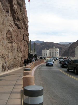 The road over Hoover Dam -- marks the border between AZ and NV