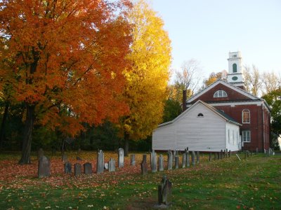 Old cemetery and Reformed Church in the fall