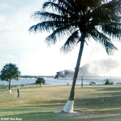 1967 - boat explosion and fire in front of CG Station Lake Worth Inlet on Peanut Island