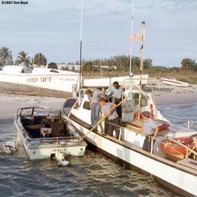 1967 - SN Bruce, EN3 Smith, BM3 Alfred Hill and SN Dennis Stuver onboard CG-40485 at Station Lake Worth Inlet, Peanut Island